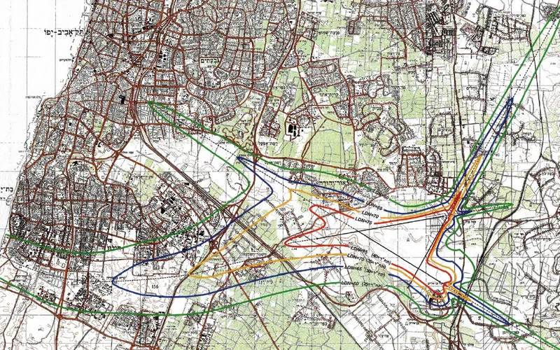 מפת קווי רעש תעופה על מפת עיר