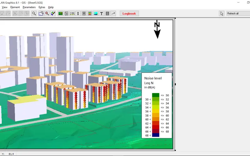מפת רעש סביבתי מכביש ללא מחסום — מודל SoundPlan