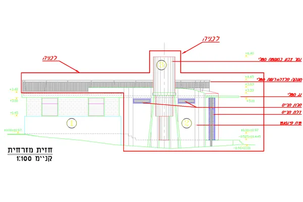 חזית תחנת שאיבה עם סימוני אקוסטיקה — מי אביבים